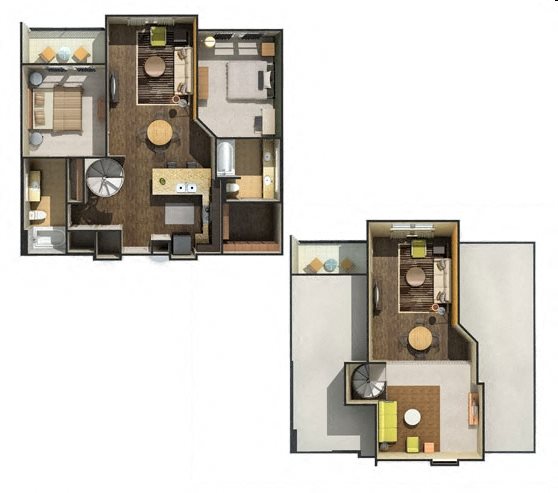 2 bed 2 floor 1285 sf